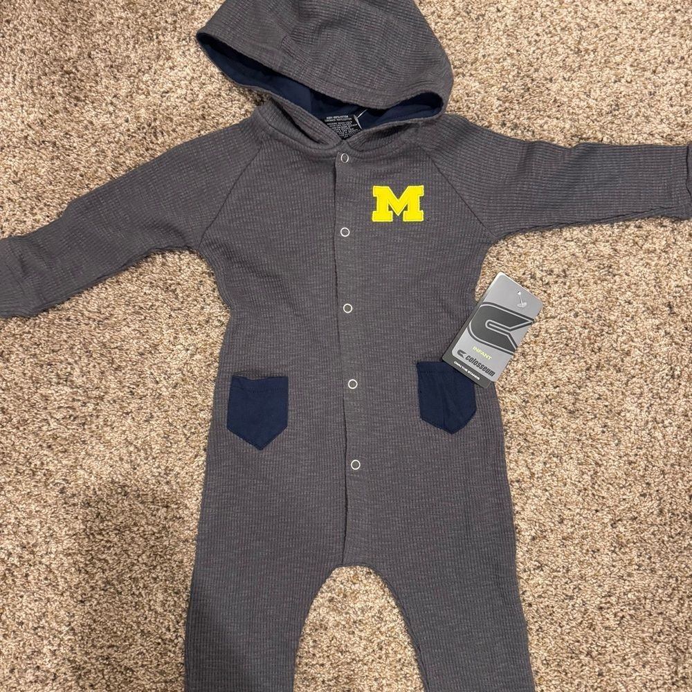 University of Michigan Infant Hooded Romper – Size 12–18 Months (New with Tags)